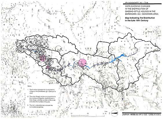 MAPS SHOWING CHANGES IN THE DISTRIBUTION OF GASSHO-STYLE HOUSES IN THE SHIRAKAWA-GO / GOKAYAMA AREA