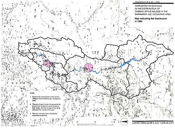 MAPS SHOWING CHANGES IN THE DISTRIBUTION OF GASSHO-STYLE HOUSES IN THE SHIRAKAWA-GO / GOKAYAMA AREA