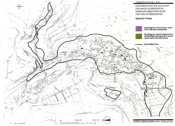 PLAN INDICATING THE BUILDINGS FOR WHICH CONSERVATION WORK HAS BEEN DONE SINCE THE TIME OF DESIGNATION